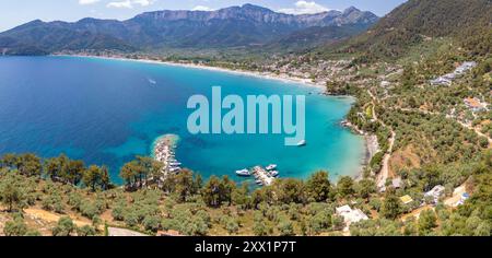 Blick auf Chrysi Ammoudia und bergigen Hintergrund, Thassos, Ägäis, griechische Inseln, Griechenland, Europa Stockfoto