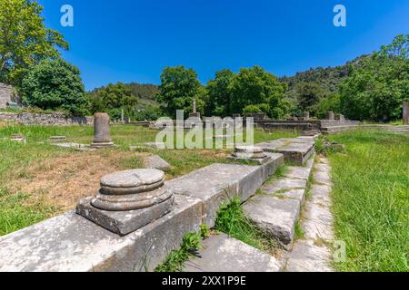 Blick auf die antike Agora von Thasos in Thassos Stadt, Thassos, Ägäis, griechische Inseln, Griechenland, Europa Stockfoto