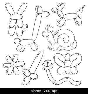 Ballontiere handgezeichnetes Doodle Set Stock Vektor