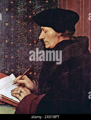 DESIDERIUS ERASMUS (um 1466–1536) niederländischer Humanist, Philosoph und Schriftsteller in dem Gemälde von Hans Holbein dem Jüngeren von 1528 Stockfoto