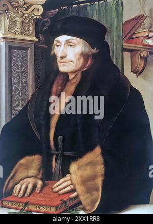 DESIDERIUS ERASMUS (um 1466–1536) niederländischer Humanist, Philosoph und Schriftsteller im Porträt von Hans Holbein dem Jüngeren von 1523. Stockfoto