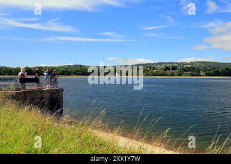 Aussichtspunkt über den Llanishen Reservoir - Country Park „Lisvane & Llanishen Reservoirs“, Cardiff, South Wales, Großbritannien. Vom August 2024 Stockfoto