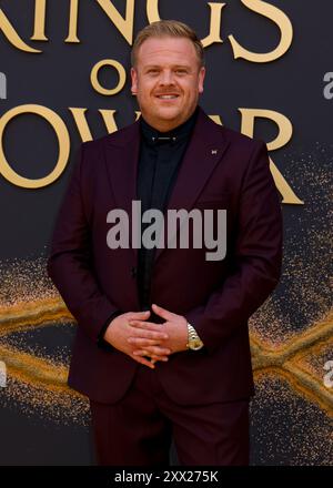 Owain Arthur nimmt an der Premiere der Lord of the Rings: The Rings of Power im BFI Southbank in Waterloo Teil. Stockfoto