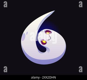 Nummer sechs Halloween-Geister-Schriftart, gruselige Schrift, gruseliger Horror-Typ, gruseliges Monster-Alphabet. Zahl 6 Zeichen in Form von Comic Spoook. Mathematisches Zählsymbol. Isolierte Vektorphantom-Typografie Stock Vektor