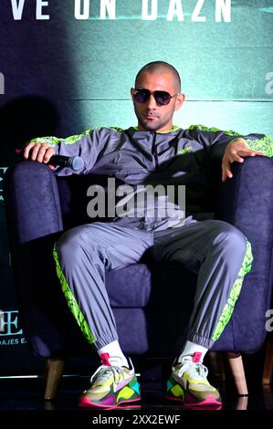 Mexiko-Stadt, Ciudad de Mexico, Mexiko. August 2024. Boxer John Gotti III. Sprach während einer Pressekonferenz vor dem Kampf von Floyd Mayweather Jr gegen John Gotti III. (Kreditbild: © Carlos Tischler/OKULARBOGEN via ZUMA Press Wire) NUR REDAKTIONELLE VERWENDUNG! Nicht für kommerzielle ZWECKE! Stockfoto