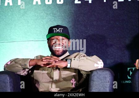 Mexiko-Stadt, Ciudad de Mexico, Mexiko. August 2024. Boxer Floyd Mayweather Jr. sprach während einer Pressekonferenz vor dem Kampf gegen John Gotti III. Floyd Mayweather Jr. (Kreditbild: © Carlos Tischler/OKULARBOGEN via ZUMA Press Wire) NUR REDAKTIONELLE VERWENDUNG! Nicht für kommerzielle ZWECKE! Stockfoto