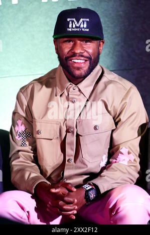 Mexiko-Stadt, Ciudad de Mexico, Mexiko. August 2024. Boxer Floyd Mayweather Jr. sprach während einer Pressekonferenz vor dem Kampf gegen John Gotti III. Floyd Mayweather Jr. (Kreditbild: © Carlos Tischler/OKULARBOGEN via ZUMA Press Wire) NUR REDAKTIONELLE VERWENDUNG! Nicht für kommerzielle ZWECKE! Stockfoto