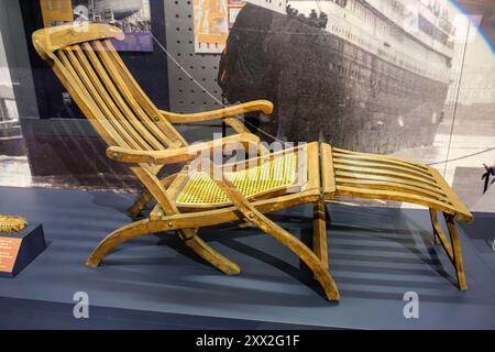 Original Titanic Liegestuhl, Liegestuhl, Maritime Museum of the Atlantic, Halifax, Nova Scotia, Kanada Stockfoto