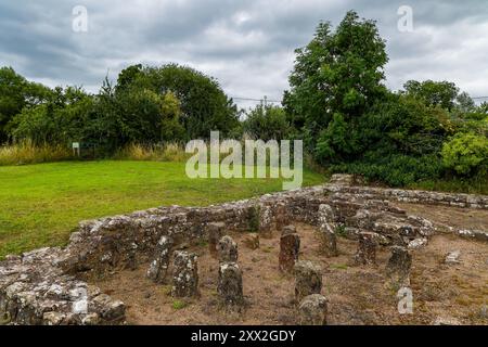 Mauern und Fundamente eines alten römischen Hofhauses und Bädern in Caerwent, Wales Stockfoto