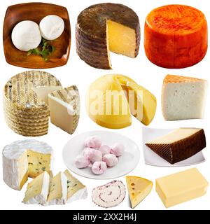 Sammlung von Käse auf weißem Hintergrund isoliert Stockfoto