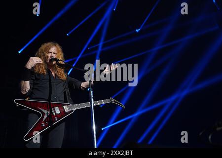 Dave Mustaine, Gitarrist und Sänger der US-amerikanischen Thrash-Metal-Band Megadeth, tritt während der Megadeth-Tour „Destroy All Enemies“ in der Toyota Music Factory auf. (Kreditbild: © Javier Vicencio/eyepix via ZUMA Press Wire) NUR REDAKTIONELLE VERWENDUNG! Nicht für kommerzielle ZWECKE! Stockfoto