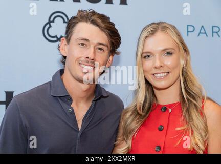 New York, USA. August 2024. Die Tennissportler Katie Boulter und Alex de Minaur nehmen am 21. august 2024 im Park Terrace Hotel in New York an einem Podiumsgespräch mit Kathy Buccio Teil. (Foto: Lev Radin/SIPA USA) Credit: SIPA USA/Alamy Live News Stockfoto