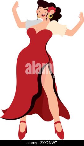 Flamenco-Tänzerin in rotem Trachtenkleid Stock Vektor