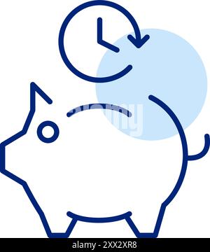 Schweinebank und Uhr. Einsparungen und Investitionsstrategien. Symbol für Pixelperfekte, bearbeitbare Kontur Stock Vektor