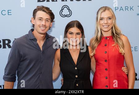 Die Tennissportler Katie Boulter, Kathy Buccio und Alex de Minaur nehmen am 21. august 2024 im Park Terrace Hotel in New York an einem Podiumsgespräch mit Kathy Buccio Teil Stockfoto