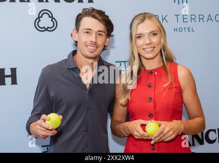 Die Tennissportler Katie Boulter und Alex de Minaur nehmen am 21. august 2024 im Park Terrace Hotel in New York an einem Podiumsgespräch mit Kathy Buccio Teil Stockfoto