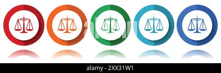 Justice Vector Icons, flaches Symbolset für Logo-Design, Webdesign und mobile Anwendungen, bunte Web Buttons Kollektion in eps 10 Stock Vektor