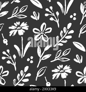 Nahtloses Muster mit Blumenpinsel. Floral abstrakt Hand gezeichnet Pinsel Farbe Hintergrund. Skizzieren Sie handgezeichnetes, florales Muster. Hintergrund mit Tafel-Textur und Blume. Vektorabbildung Stock Vektor