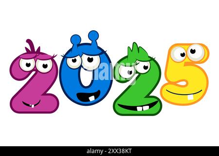 Cartoon MONSTER Style Silvester 2025. Zahlen für Kalender, Druck, Aufkleber oder Grußkarte Stock Vektor