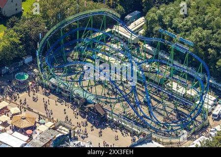 Luftbild, Cranger Kirmes, Volksfest mit Fahrgeschäften und Gastronomie, Achterbahn, Unser Fritz, Herne, Ruhrgebiet, Nordrhein-Westfalen, Deutschland ACHTUNGxMINDESTHONORARx60xEURO *** Luftansicht, Cranger Kirmes, Jahrmarkt mit Fahrgeschäften und Gastronomie, Achterbahn, Unser Fritz, Herne, Ruhrgebiet, Nordrhein-Westfalen, Deutschland ACHTUNGxMINDESTHONORARx60xEURO Stockfoto