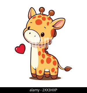 Die Süße Und Kawaii Giraffe Cartoon Figur Stock Vektor