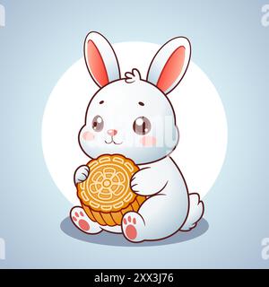 Süßes Kaninchen, Das Chinesischen Mondkuchen Hält Stock Vektor