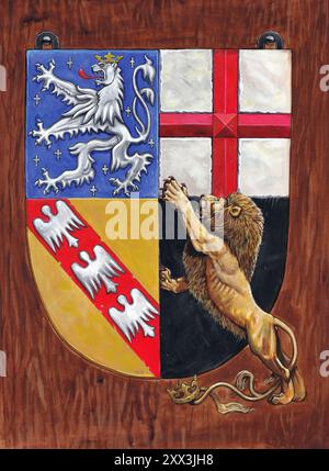 Stilisierte handgefertigte Illustration mit dem Wappen des Saarlandes. Stockfoto