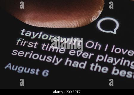 Berlin, Deutschland. August 2024. Taylor Swifts Instagram-Konto wird auf einem Smartphone angezeigt. Berlin, 22. August 2024. Quelle: dpa/Alamy Live News Stockfoto