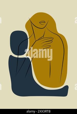 Moderne, zeitgenössische, minimalistische Frauenskizze. Mädchen Hand gezeichnete Charaktervektor abstrakte Illustration Stock Vektor