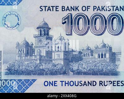 Porträt des Islamia College Peshawar aus Pakistan 1000 Rupien Banknote Stockfoto