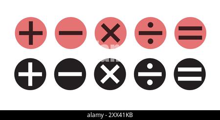 Mathematische Symbole setzen Plus, Minus, Division, Multiplikation und Gleichheit Stock Vektor