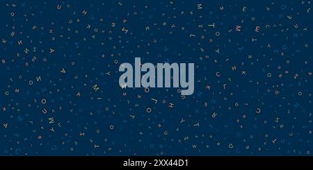 Verschiedene dunkle bunte, zufällig platzierte, formatierte und ausgerichtete Buchstabenmuster - Textur, Hintergrund, Designelement im bearbeitbaren Vektorformat Stock Vektor