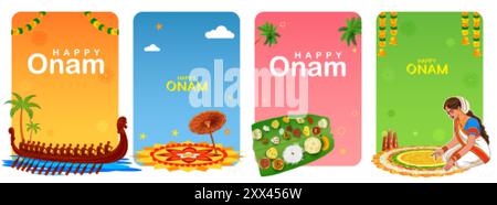 Onam Feier Hintergrund für Happy Onam Festival von Südindien Kerala Stock Vektor