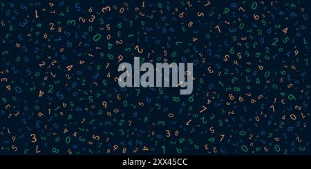 Verschiedene farbenfrohe, zufällig platzierte und ausgerichtete Zahlen gemusterte Textur, Hintergrund, Designelement im bearbeitbaren Vektorformat Stock Vektor