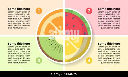 Infografik-Vorlage mit 4 Optionen oder Schritten. Obststücke. Kann für Workflow-Layout, Diagramm, Banner und Webdesign verwendet werden. Vektorabbildung Stock Vektor