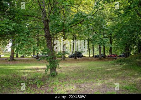 Sonniger Sommertag im Stadtpark Grenadjärparken. Dies ist ein historischer Park in Linköping, einer berühmten Universitätsstadt in Schweden. Stockfoto