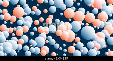 Abstraktes rotes und blaues 3D-Kugelmuster - geometrische Textur mit zufällig platzierten Kugeln, Generative Art, Vektorhintergrund Stock Vektor