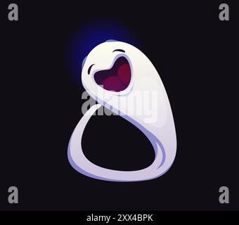 Nummer acht: Halloween-Geisterschrift, gruselige Schrift, Horror-böse Schrift, gruseliges Monster-Alphabet. Zeichentrickschild 8 in Form eines lustigen lachenden Gespensters. Isoliertes Symbol für Vektorseele oder Phantomtypografie Stock Vektor