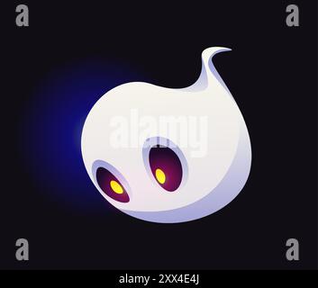 Halloween-Komma-Schriftzeichen in Form von Spoook. Böse Zeichentrickfigur, lustige gruselige Schrift, gruseliges Monster-Alphabet-Virgule-Symbol. Isolierte Vektorseele oder Phantom-abc-Typographie-Glyphe Stock Vektor