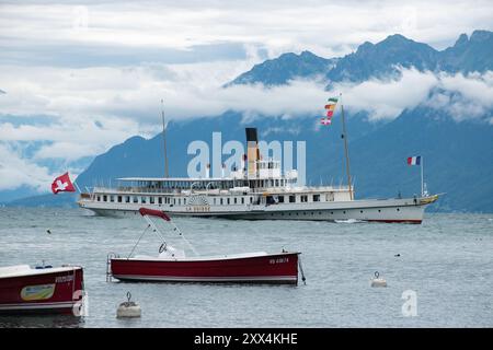 Dampfschiff auf dem Leman Lake, Lausanne Schweiz Stockfoto