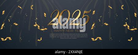 Webbanner für 2025 „Happy New Year“. Happy New Year Luxury Wishes Clipart Greetings Hintergrundvorlage. Happy New Year 2025 Farbiger Hintergrund Stock Vektor