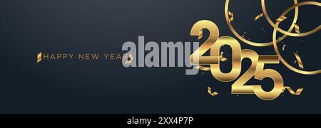 Webbanner für 2025 „Happy New Year“. Happy New Year Luxury Wishes Clipart Greetings Hintergrundvorlage. Happy New Year 2025 Farbiger Hintergrund Stock Vektor