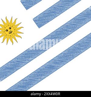 Uruguay Unabhängigkeitstag 25. August. Scribble Stil Uruguay Flagge Vektor Hintergrund. Poster, Karte, Banner. Kopierbereich. Stock Vektor