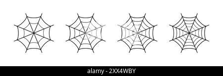 Satz Spinnennetz auf weißem Hintergrund. Spider Web-Symbol in einer anderen Form. Kontursatz von Spider-Vektor-Symbolen. Vektorabbildung. Stock Vektor