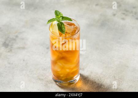 Erfrischender Süßtee mit kaltem Eis mit Zitrone und Minze Stockfoto