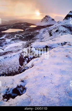 Isle of Skye, Blick südlich vom Quiraing, North Skye über den Trotternish Ridge, im Winter Skye, Schottland, Dezember 1998 Stockfoto