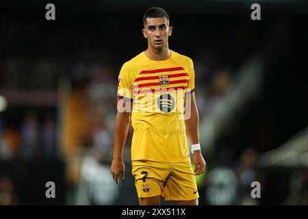 Valencia, Valencia, Spanien. August 2024. 17. August 2024, Valencia, Spanien; Valencia CF gegen FC Barcelona; Ferran Torres vom FC Barcelona Gesten. (Kreditbild: © Jan Kolodziej/ZUMA Press Wire) NUR REDAKTIONELLE VERWENDUNG! Nicht für kommerzielle ZWECKE! Stockfoto