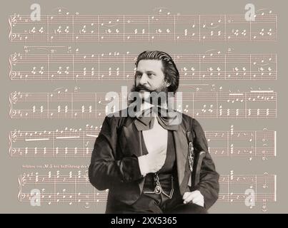 Johann Baptist Strauss II, 1825–1899, österreichischer Komponist und Geiger, 1879, digital herausgegeben, Notenblatt aus „die Blaue Donau“ Stockfoto