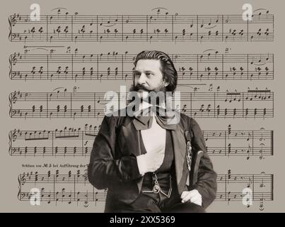 Johann Baptist Strauss II, 1825–1899, österreichischer Komponist und Geiger, 1879, digital herausgegeben, Notenblatt aus „die Blaue Donau“ Stockfoto