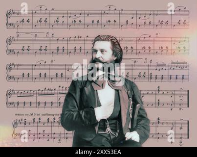 Johann Baptist Strauss II, 1825–1899, österreichischer Komponist und Geiger, 1879, digital herausgegeben, Notenblatt aus „die Blaue Donau“ Stockfoto